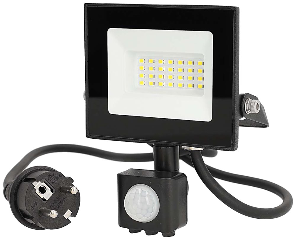 NEDIS LED reflektor se senzorem/ 4000 K/ 1620 lm/ IP44/ energetická třída F/ kabel 1 m/ černý