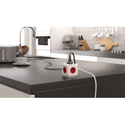 Cubenest Powercube Extended, 5× zásuvka, 1,5 m,  bílá/červená, dětská pojistka, uzemnění, dok, max. 10A/250V~2500W