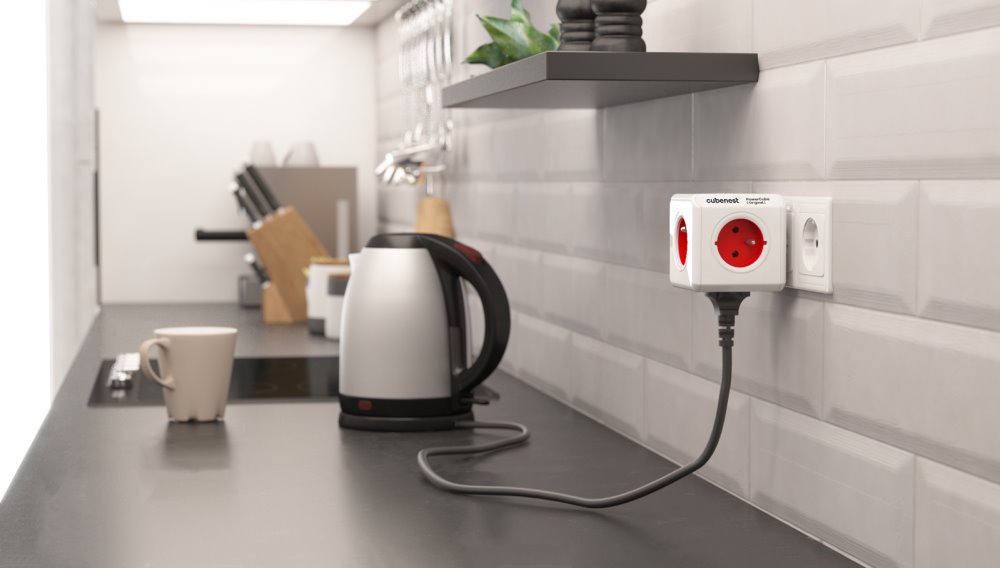 Cubenest Powercube Original,  5× zásuvka, bílá/červená, dětská pojistka, uzemnění, max. 16A/250V~3680W/50-60Hz