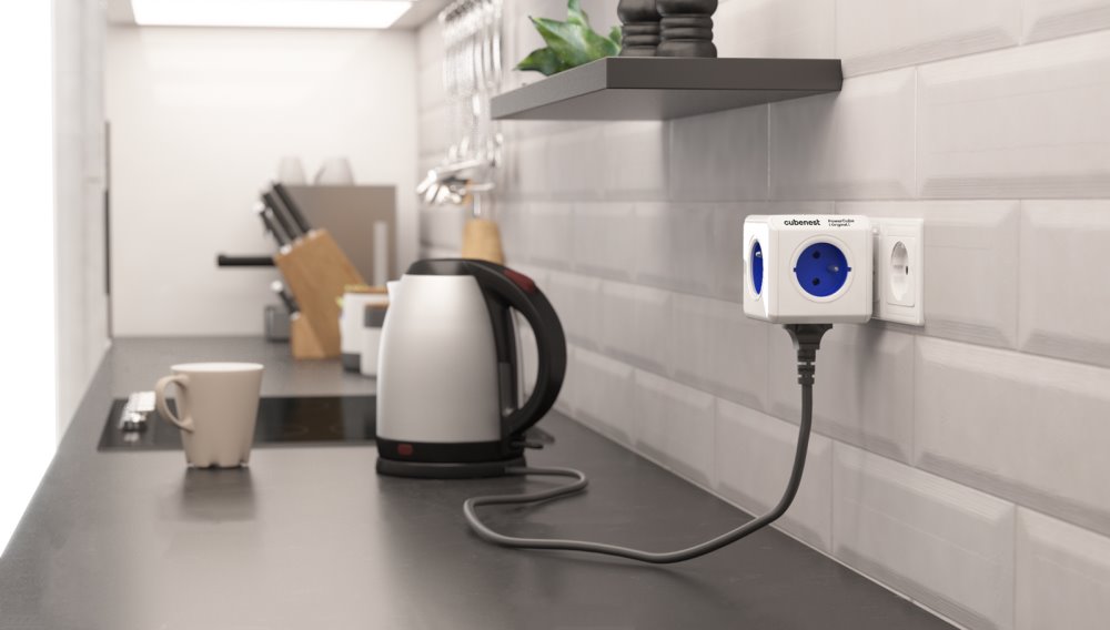 Cubenest Powercube Original,  5× zásuvka, bílá/modrá, dětská pojistka, uzemnění, max. 16A/250V~3680W/50-60Hz