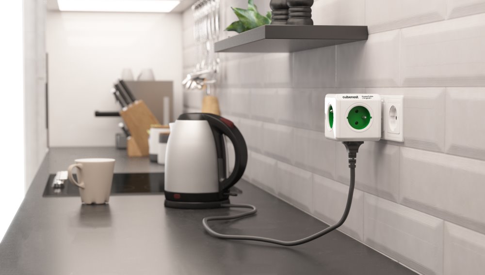 Cubenest Powercube Original,  5× zásuvka, bílá/zelená, dětská pojistka, uzemnění, max. 16A/250V~3680W/50-60Hz