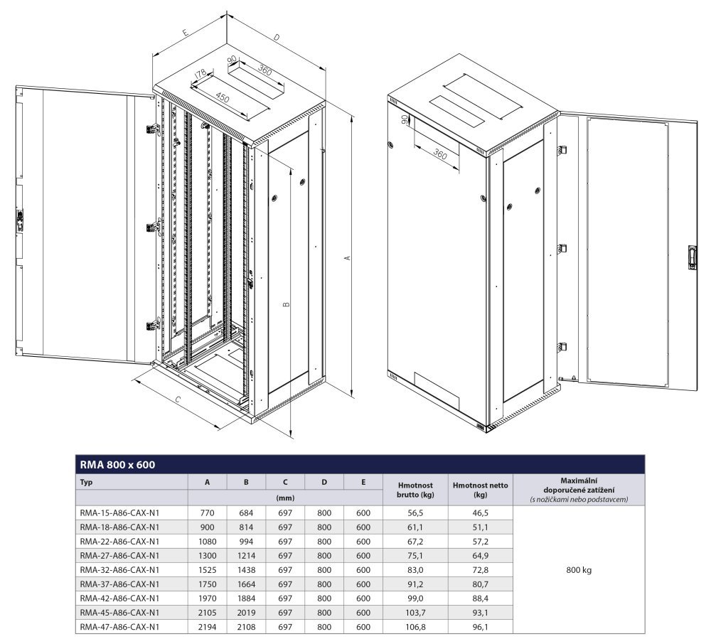 Triton 19' rozvaděč stojanový 37U/800x600 RAL7035, šedá