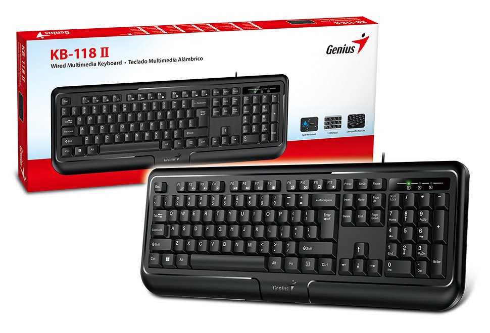 GENIUS KB-118 ver. II/ Drátová/ PS2/ černá/ CZ+SK layout