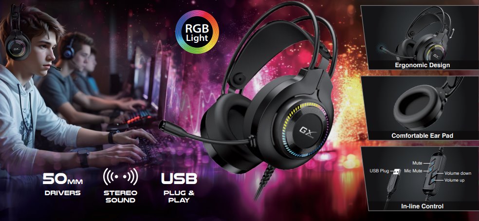 GENIUS GX GAMING headset - HS-GX580U/ USB/ RGB LED/ ovládání hlasitosti