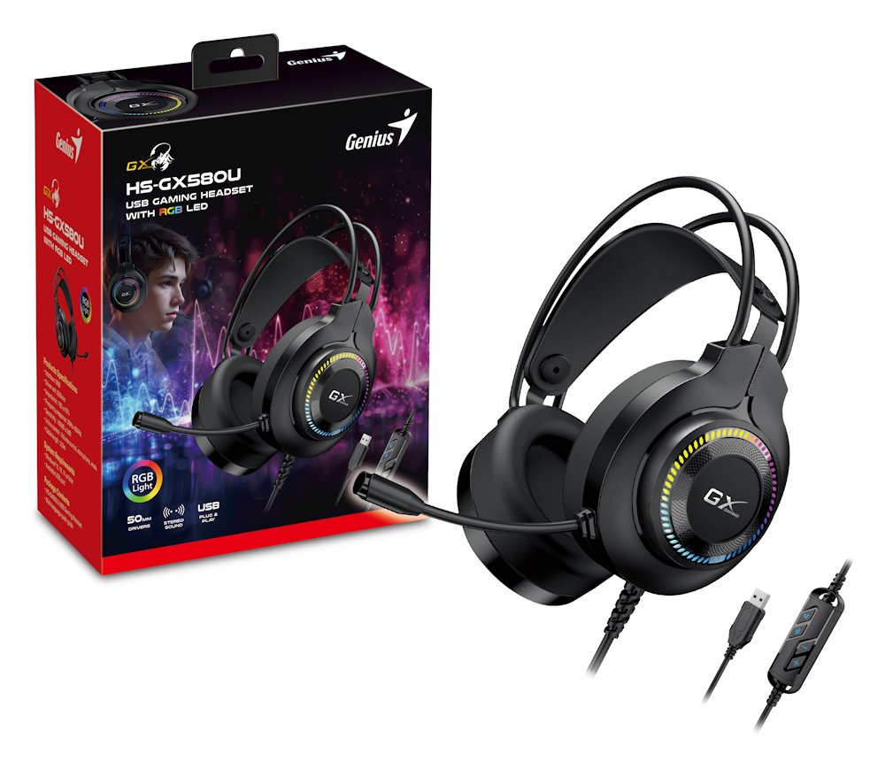 GENIUS GX GAMING headset - HS-GX580U/ USB/ RGB LED/ ovládání hlasitosti