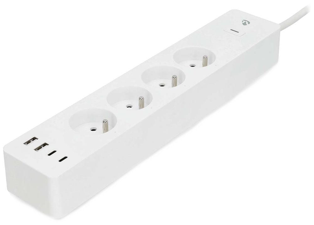 NEDIS Wi-Fi chytrý prodlužovací přívod/ 3x zásuvka typu E/ 16A/ 2x USB-A/ 2x USB-C/ 2m/ Android/ iOS/ bílá