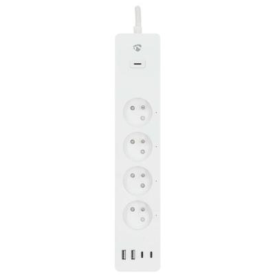 NEDIS Wi-Fi chytrý prodlužovací přívod/ 3x zásuvka typu E/ 16A/ 2x USB-A/ 2x USB-C/ 2m/ Android/ iOS/ bílá
