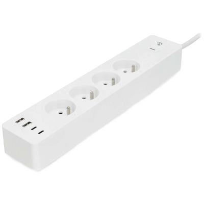 NEDIS Wi-Fi chytrý prodlužovací přívod/ 3x zásuvka typu E/ 16A/ 2x USB-A/ 2x USB-C/ 2m/ Android/ iOS/ bílá