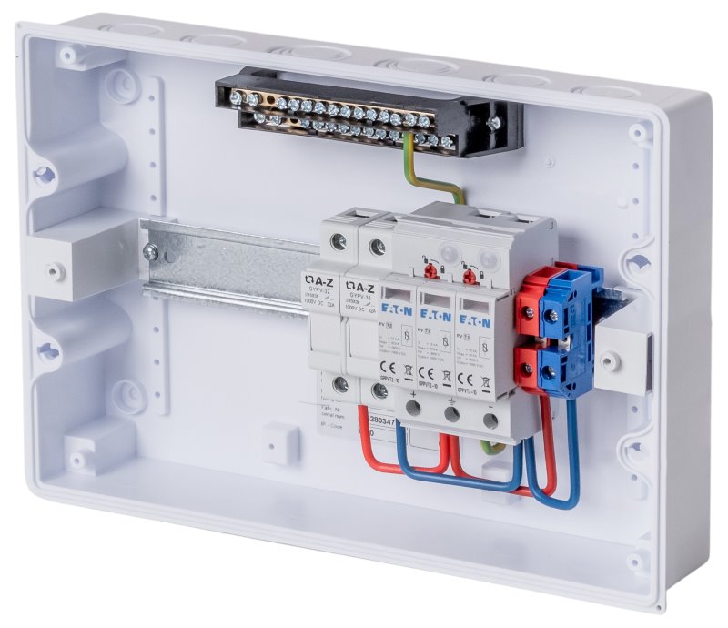 Solarmi DC1T2 osazený rozvaděč pro fotovoltaiku, svodič, odpojovač, pojistky