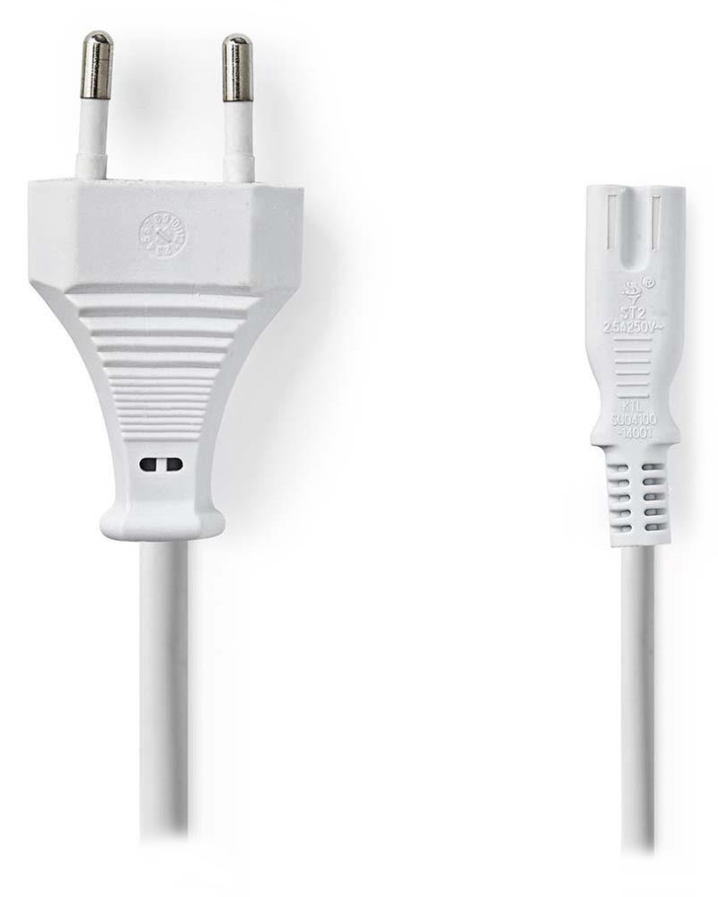 NEDIS napájecí kabel 230V pro adaptéry/ přípojný/ Euro zástrčka/ konektor IEC-320-C7/ dvoulinka/ bílý/ bulk/ 2m