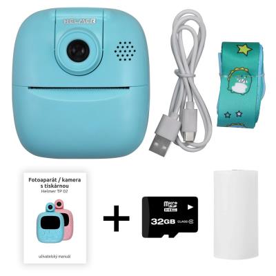 HELMER přenosná termo mini tiskárna s kamerou a fotoaparátem TP02/ 2.0" IPS/ 1200mAh/ USB-C/ Android/ iOS/ modrá
