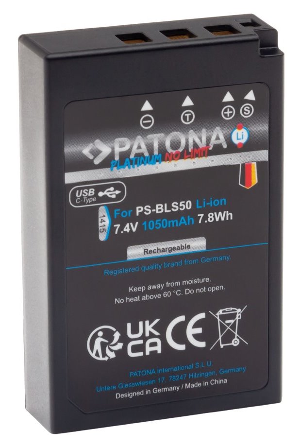 PATONA baterie pro foto Olympus BLS-5/BLS5 1050mAh Li-Ion Platinum USB-C nabíjení