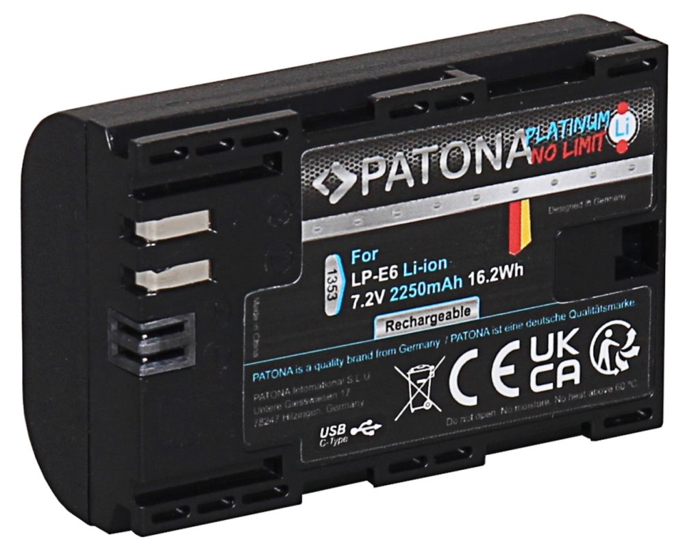 PATONA baterie pro foto Canon LP-E6NH 2250mAh Li-Ion Platinum USB-C nabíjení