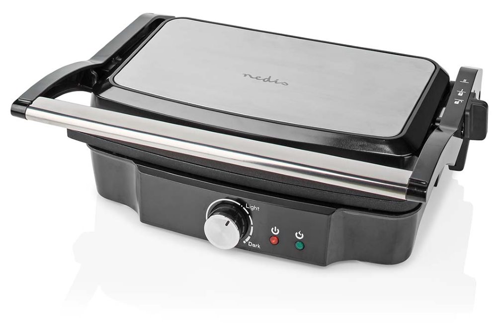NEDIS kontaktní gril/ výkon 1500 W/ velikost desky 27,8 x 17 cm/ nerezová ocel/plast/ černo-stříbrný
