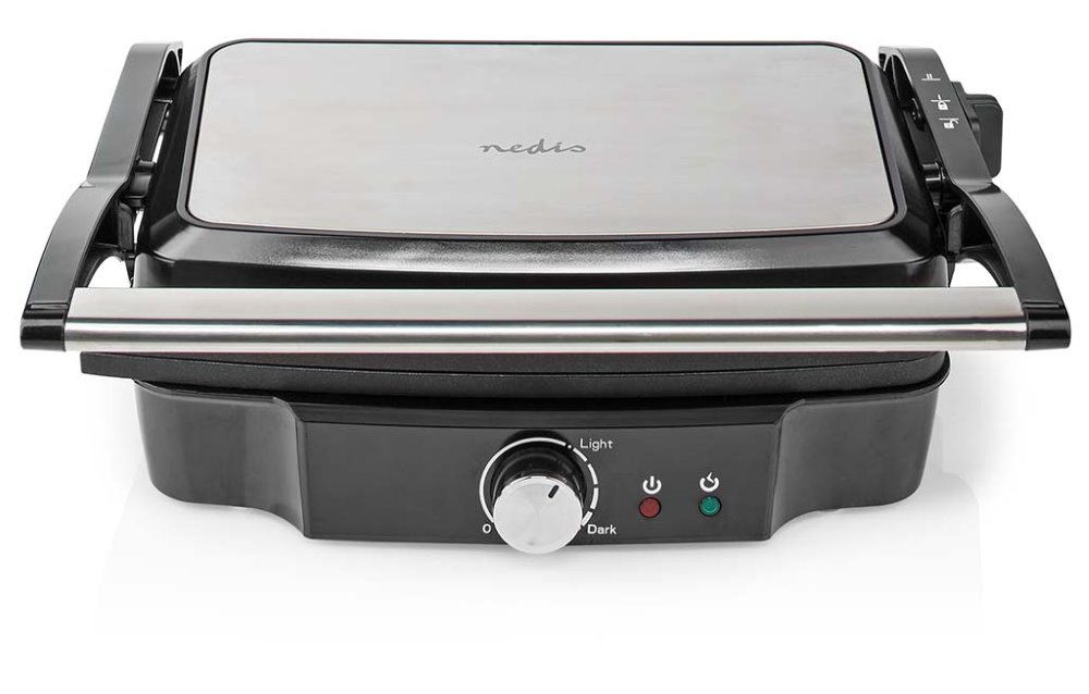 NEDIS kontaktní gril/ výkon 1500 W/ velikost desky 27,8 x 17 cm/ nerezová ocel/plast/ černo-stříbrný