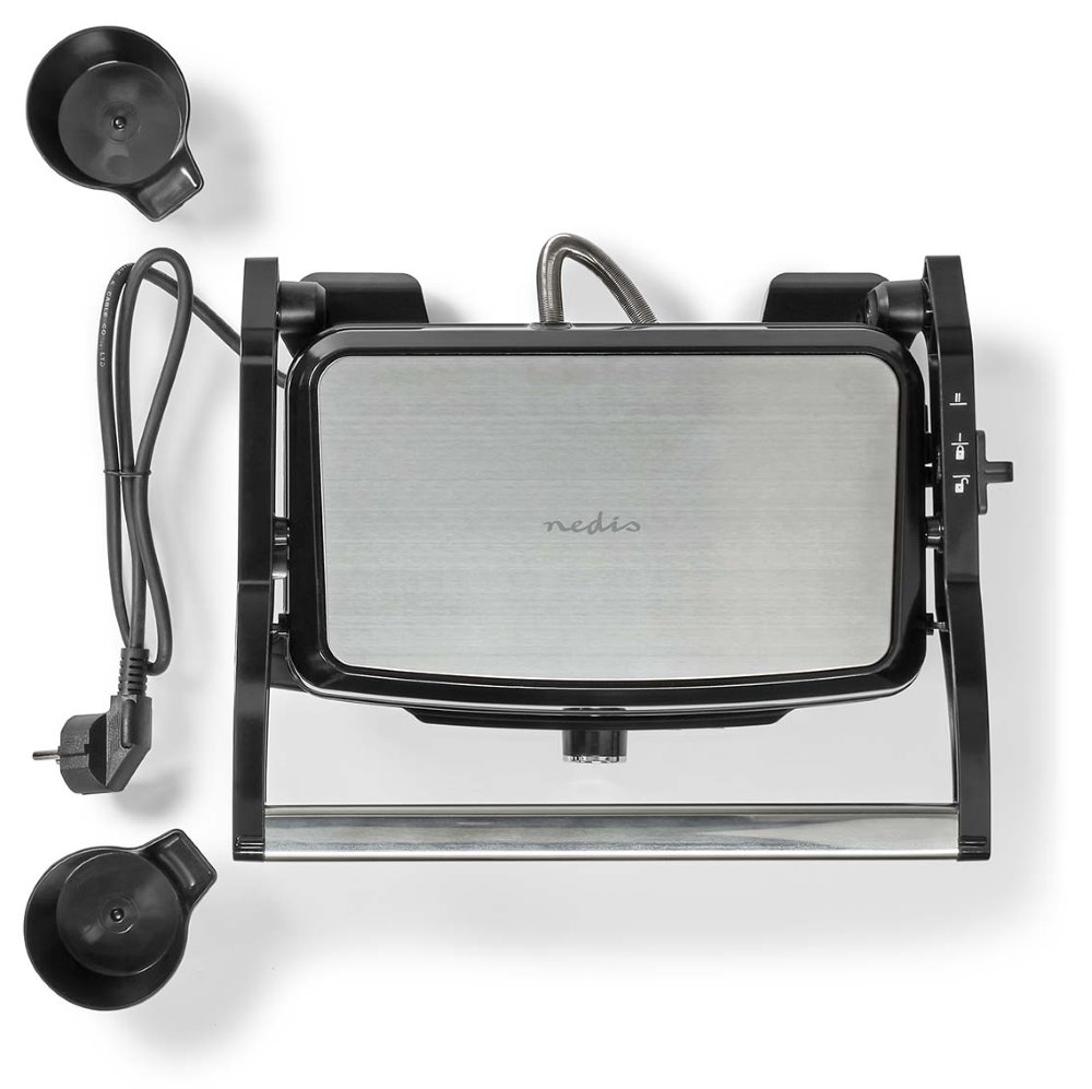 NEDIS kontaktní gril/ výkon 1500 W/ velikost desky 27,8 x 17 cm/ nerezová ocel/plast/ černo-stříbrný