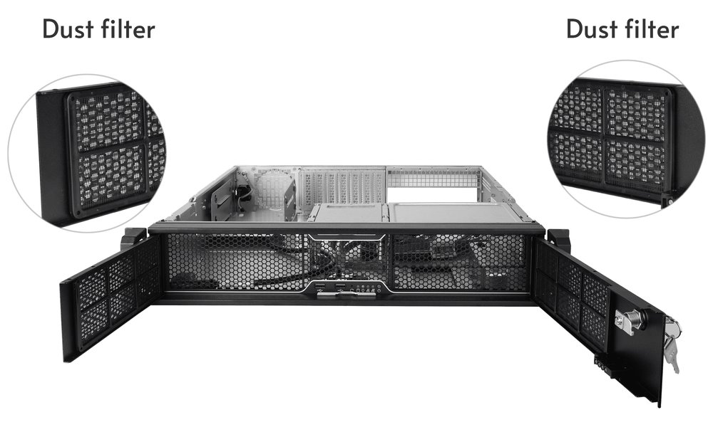 CHIEFTEC rack 19" 2U UNC-209SR-B 400W, USB 3.0, černý, s lyžinami
