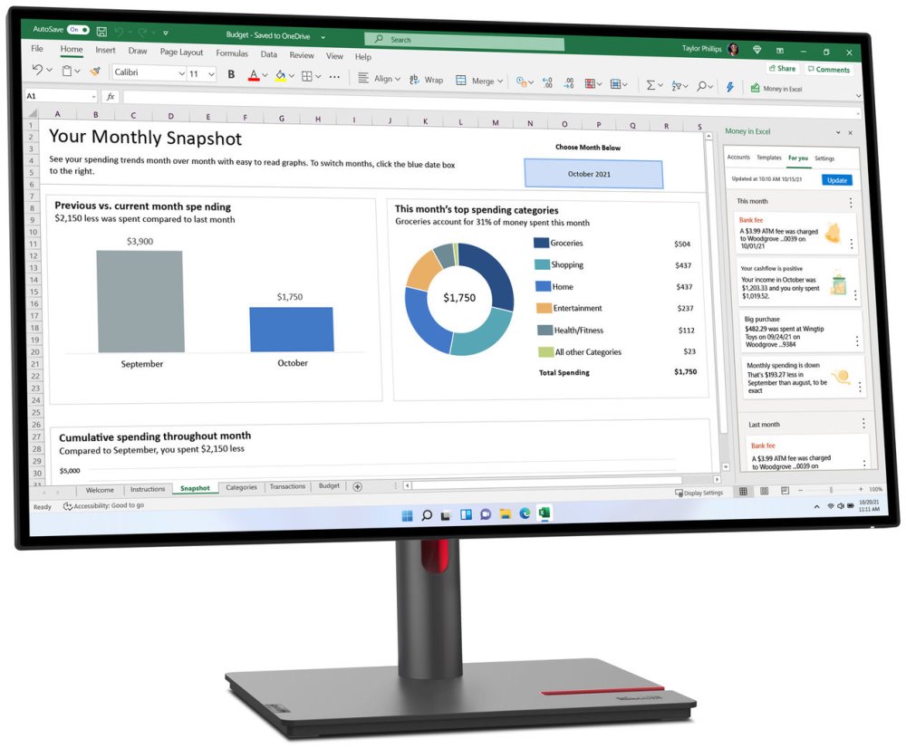Lenovo P27q-30/ 27" IPS/ 2560x1440/ 16:9/ 350cd/m2cmd/ 1000:1 / 4ms/ HDMI/ DP/ USB/ VESA/ černý