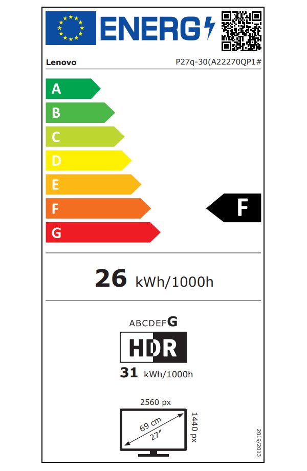 Lenovo P27q-30/ 27" IPS/ 2560x1440/ 16:9/ 350cd/m2cmd/ 1000:1 / 4ms/ HDMI/ DP/ USB/ VESA/ černý