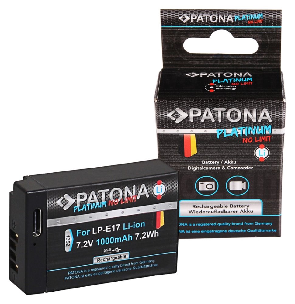 PATONA baterie pro foto Canon LP-E17 1000mAh Li-Ion Platinum USB-C nabíjení