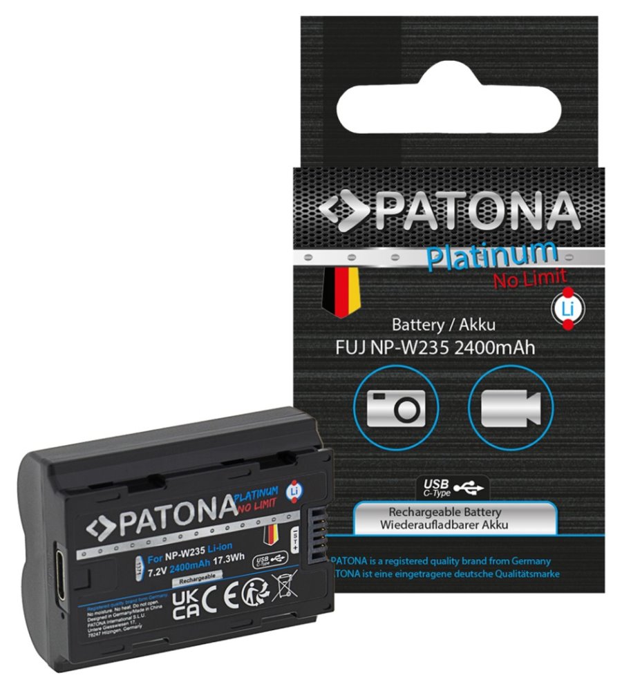 PATONA baterie pro foto Fuji NP-W235 2400mAh Li-Ion Platinum USB-C nabíjení