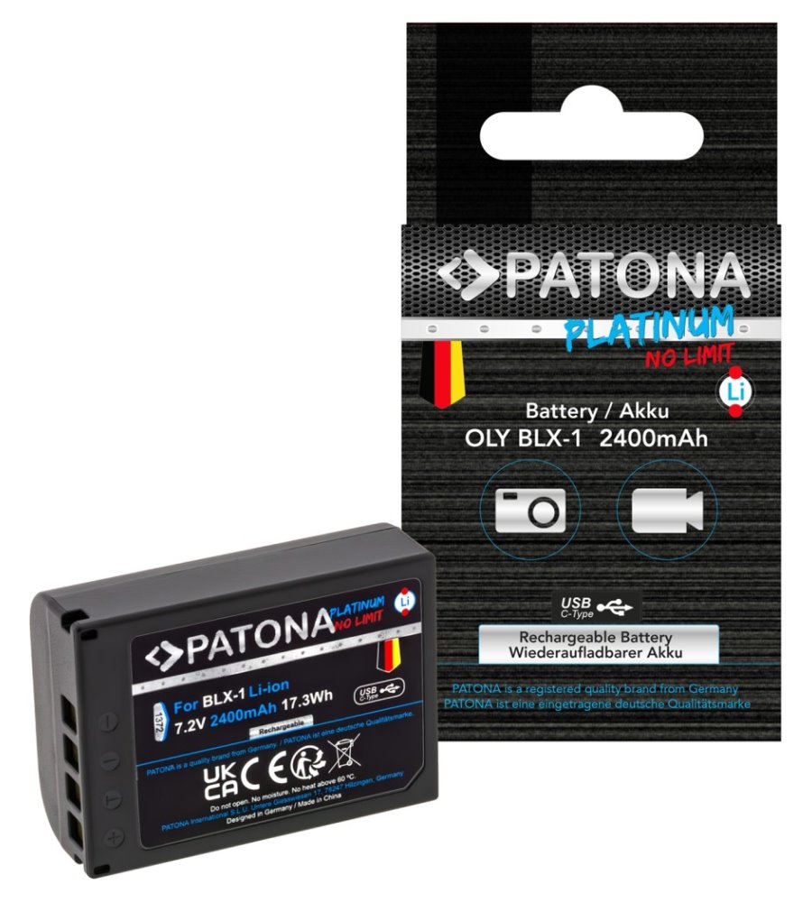 PATONA baterie pro foto Olympus BLX-1 2400mAh Li-Ion Platinum USB-C nabíjení