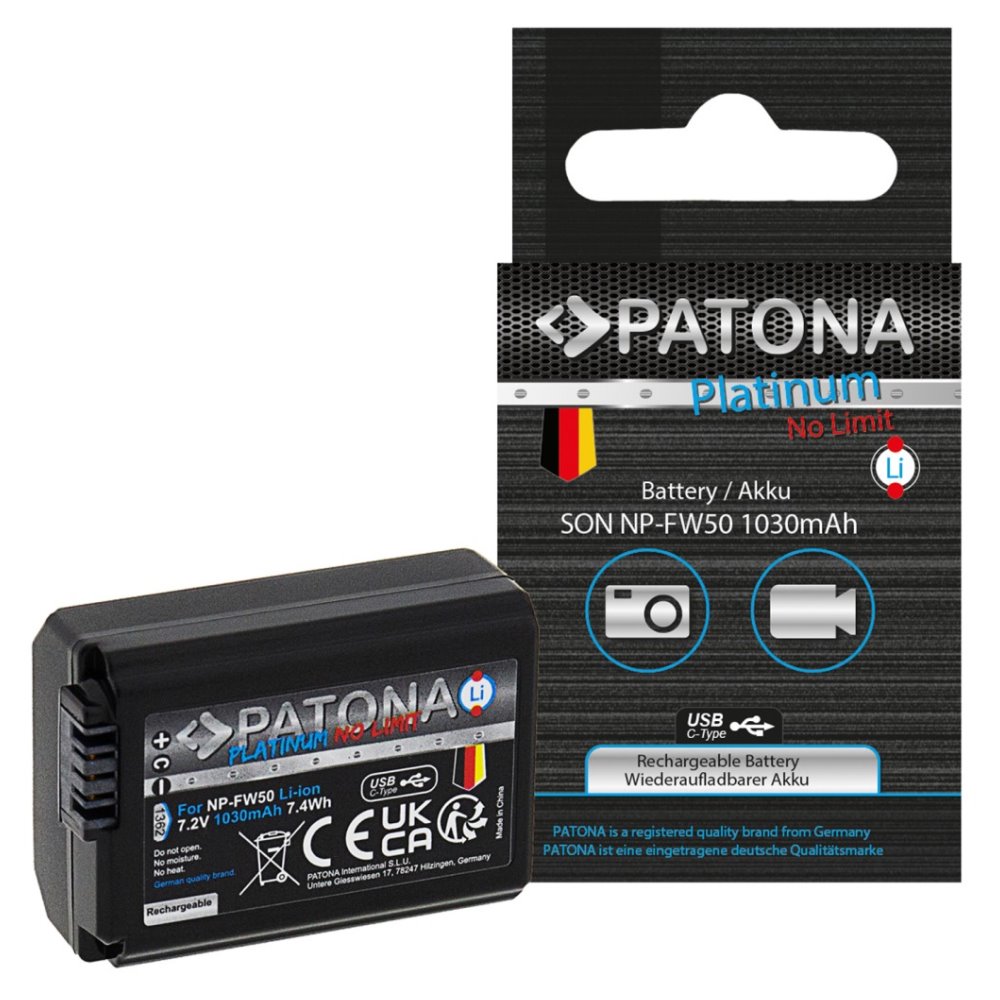 PATONA baterie pro foto Sony NP-FW50 1030mAh Li-Ion Platinum USB-C nabíjení