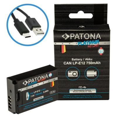 PATONA baterie pro foto Canon LP-E12 750mAh Li-Ion Platinum USB-C nabíjení