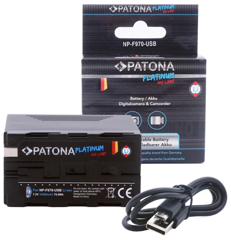 PATONA baterie pro foto Sony NP-F970/F960/F950 10500mAh Li-Ion Platinum USB-C nabíjení s PD20