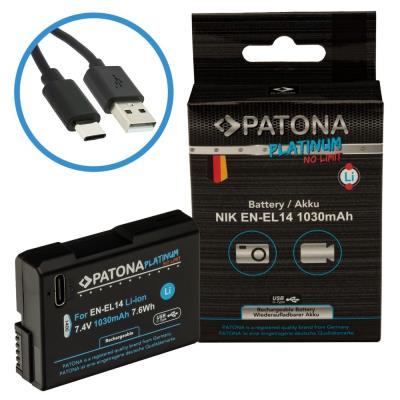 PATONA baterie pro foto Nikon EN-EL14/EN-EL14A 1030mAh Li-Ion Platinum USB-C nabíjení