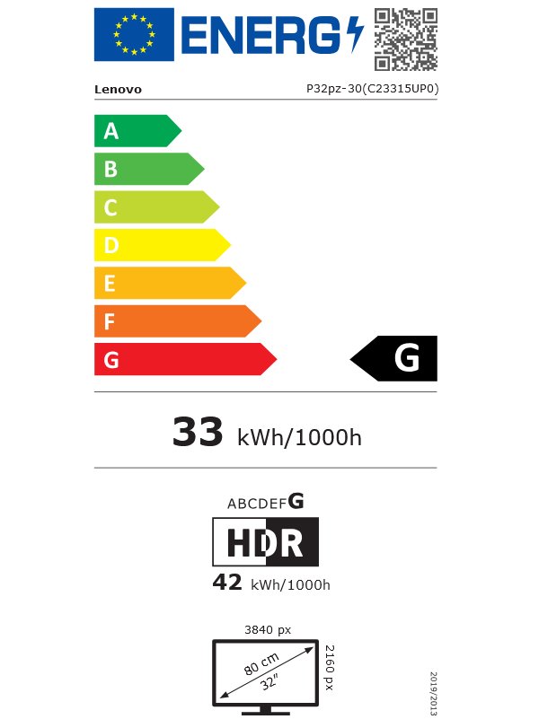 Lenovo P32pz-30/ 31,5" IPS / 3840x2160/ 16:9/ 650cd/m2cmd/ 1000:1 / 4ms/ HDMI/ DP/ USB/ RJ45/ VESA/ PIVOT/ černý