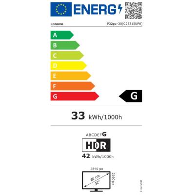 Lenovo P32pz-30/ 31,5" IPS / 3840x2160/ 16:9/ 650cd/m2cmd/ 1000:1 / 4ms/ HDMI/ DP/ USB/ RJ45/ VESA/ PIVOT/ černý
