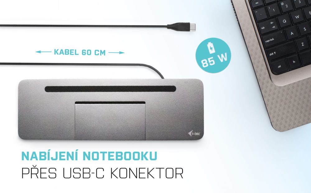 i-tec dokovací stanice USB-C Metal Ergonomic 4K 3x Display, Power Delivery 85W + univerzální nabíječka 100W (bundle)