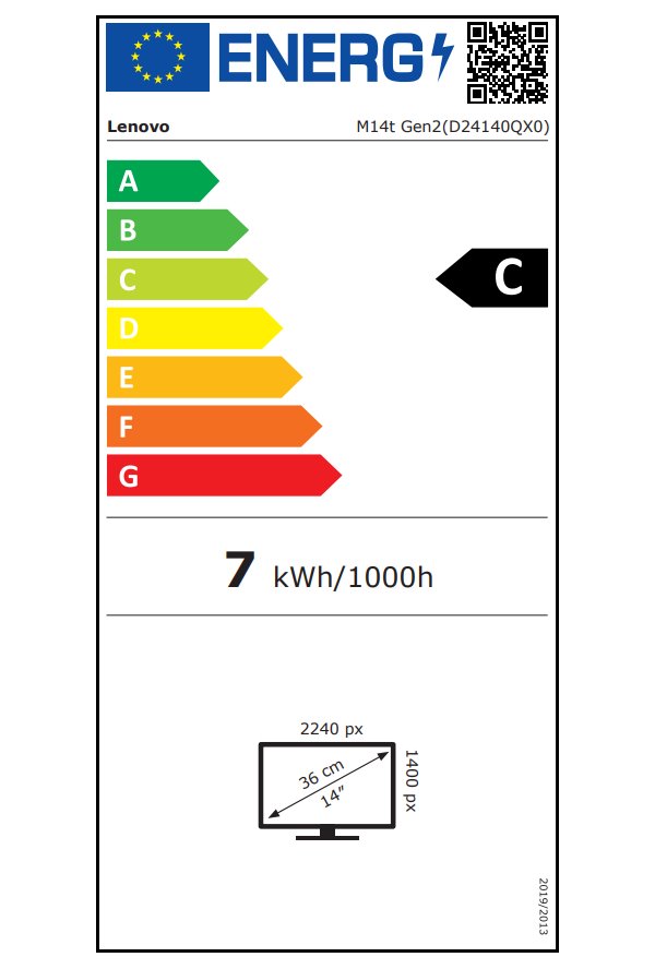 Lenovo M14t Gen2/ 14" IPS/ 2240x1400/ 16:10/ 300cd/m2cmd/ 1500:1 / 6ms/ USB/ VESA/ PIVOT/ černý