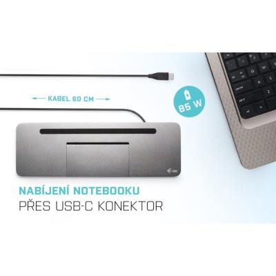 i-tec dokovací stanice USB-C Metal Ergonomic 4K 3x Display, Power Delivery 85W + univerzální nabíječka 100W (bundle)