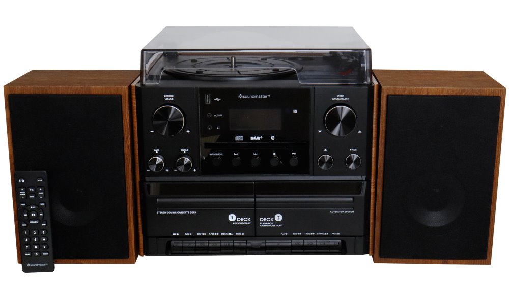 Soundmaster Elite line MCD5600BR/ Gramofon/ CD/ 2x kazeta/ BT/ DAB+/ MP3/ 2x5W/ Hnědo-černá