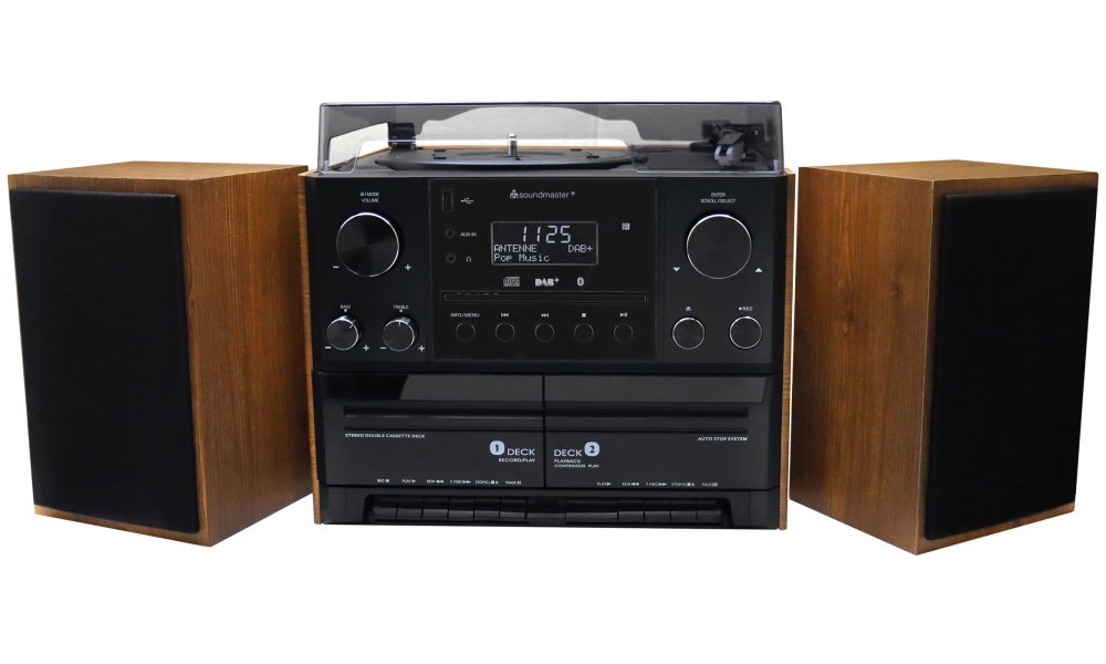 Soundmaster Elite line MCD5600BR/ Gramofon/ CD/ 2x kazeta/ BT/ DAB+/ MP3/ 2x5W/ Hnědo-černá