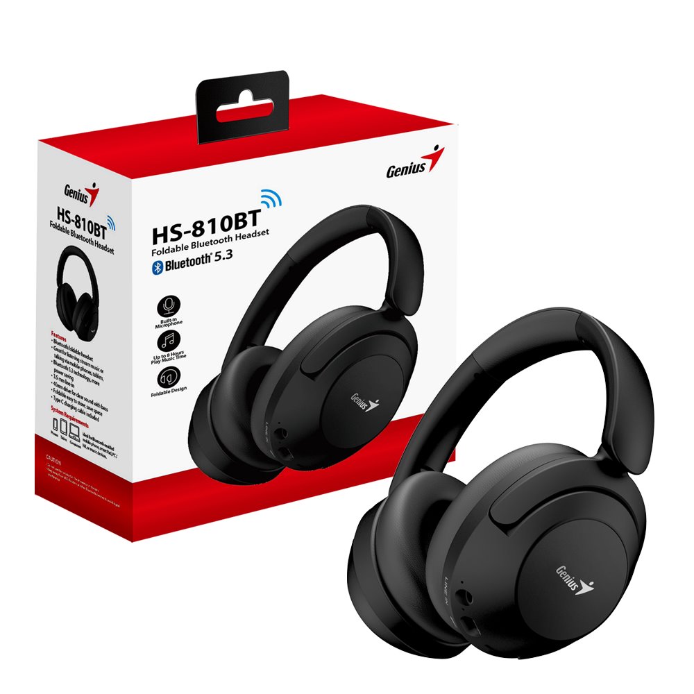GENIUS bezdrátový headset HS-810BT/ černý/ BT5.3/ USB-C nabíjení