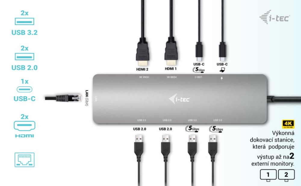 i-tec dokovací stanice USB-C Metal Nano 2x HDMI, Power Delivery 100W + univerzální nabíječka 100W (bundle)
