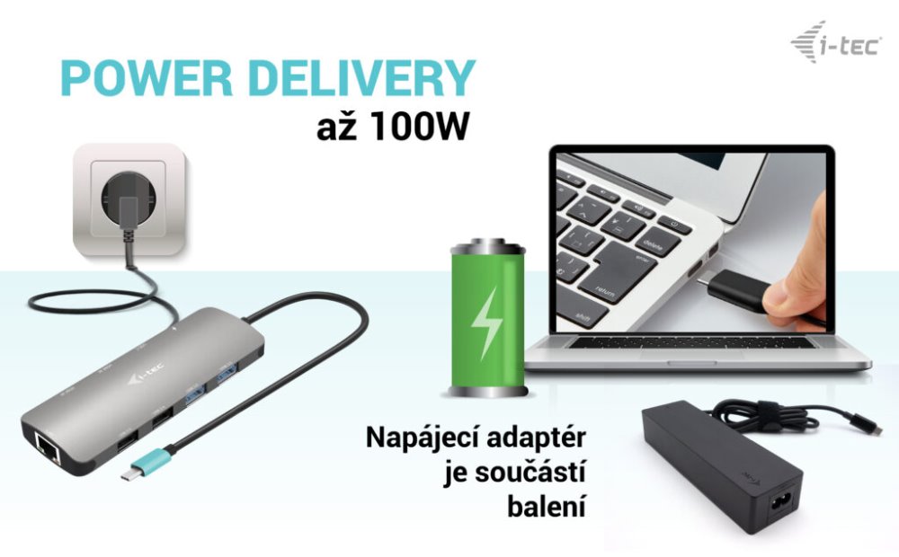 i-tec dokovací stanice USB-C Metal Nano 2x HDMI, Power Delivery 100W + univerzální nabíječka 100W (bundle)