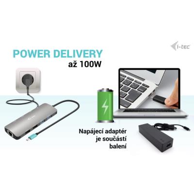 i-tec dokovací stanice USB-C Metal Nano 2x HDMI, Power Delivery 100W + univerzální nabíječka 100W (bundle)