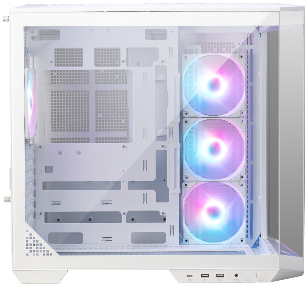 MSI skříň MAG PANO 100R PZ White/ bez zdroje/ levé a přední sklo/ 4x 120 mm A-RGB fan/ 1x USB-C/ 1x USB3.2/ bílá