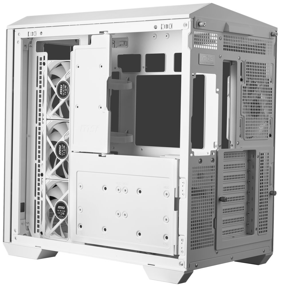 MSI skříň MAG PANO 100R PZ White/ bez zdroje/ levé a přední sklo/ 4x 120 mm A-RGB fan/ 1x USB-C/ 1x USB3.2/ bílá