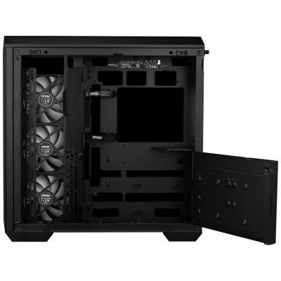 MSI skříň MAG PANO 100R PZ Black/ bez zdroje/ levé a přední sklo/ 4x 120 mm A-RGB fan/ 1x USB-C/ 1x USB3.2/ černá