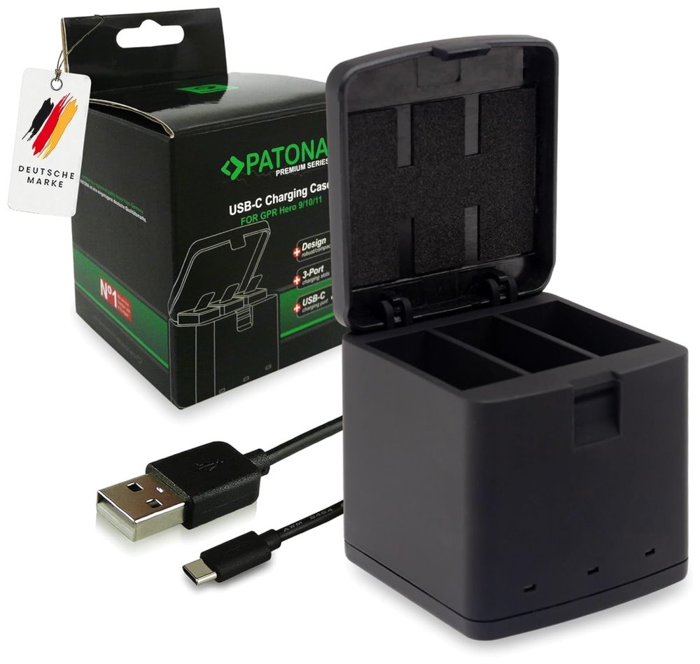 PATONA nabíječka otevírací pro digitální kameru Triple GoPro Hero 9/Hero 10/Hero 11/Hero 12/ AHDBT901/ USB-C