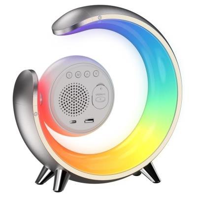 IMMAX LED noční lampička PEACOCK s hodinami/ RGB světlo/ 20W/ 400lm/ 5V/2,1A/ USB port/ stříbrná