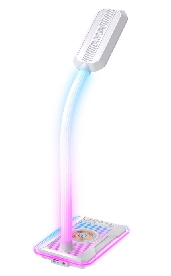 IMMAX LED stolní lampička GAMER RGB/ Qi nabíjení/ RGB/ 250lm/ 5V/2,1A/ USB výstup/ bílá