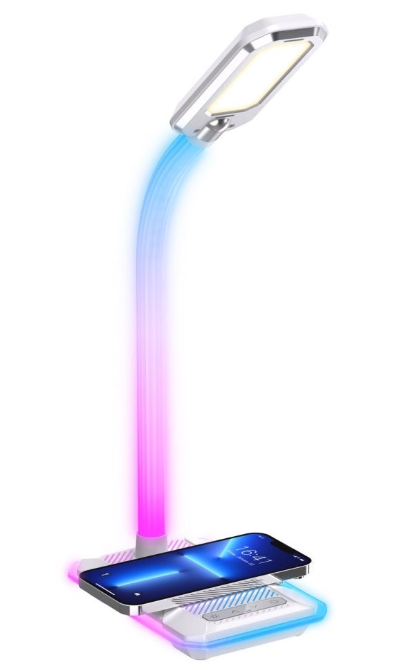IMMAX LED stolní lampička GAMER RGB/ Qi nabíjení/ RGB/ 250lm/ 5V/2,1A/ USB výstup/ bílá