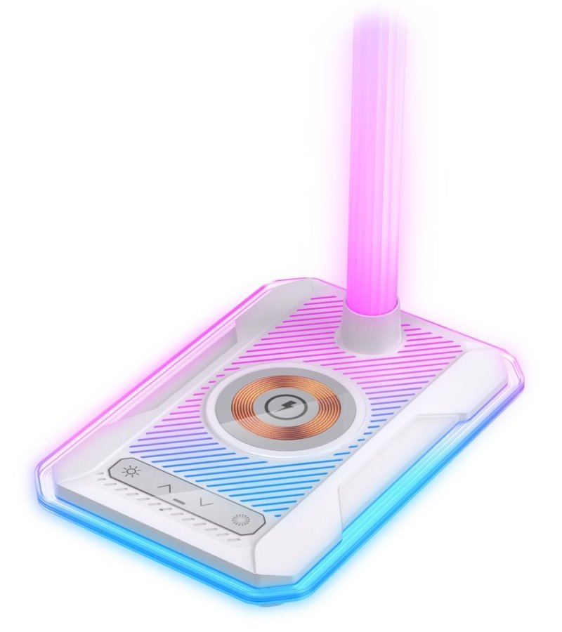 IMMAX LED stolní lampička GAMER RGB/ Qi nabíjení/ RGB/ 250lm/ 5V/2,1A/ USB výstup/ bílá