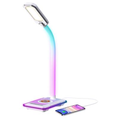 IMMAX LED stolní lampička GAMER RGB/ Qi nabíjení/ RGB/ 250lm/ 5V/2,1A/ USB výstup/ bílá